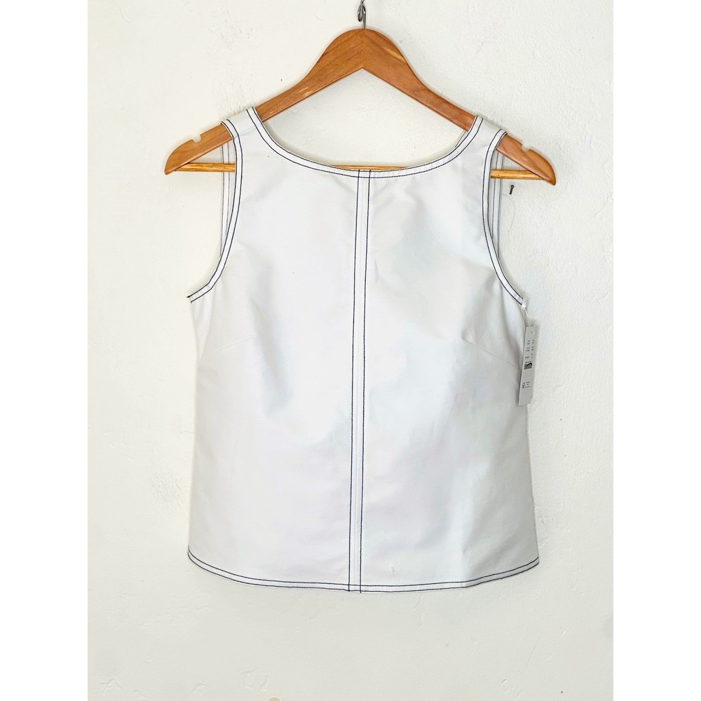 J.Crew White Contrast Stitch V-Neck Sleeveless Cotton Top Size 8 NEW Preppy Chic